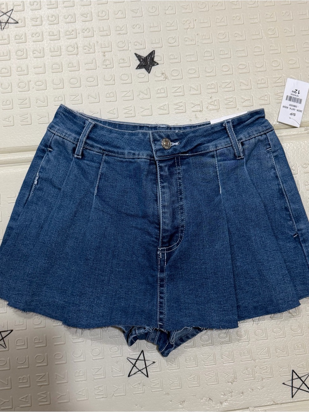 Denim Pleated Skort Shorts - Dark Blue